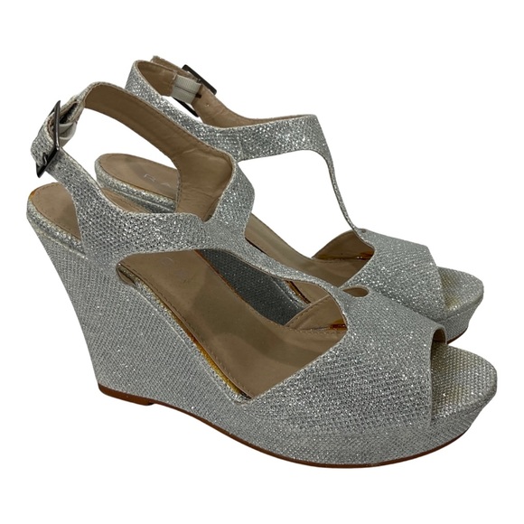 Rampage Candelas Silver Gilt Platform Wedge Shoes Size 8.5 - Picture 2 of 13